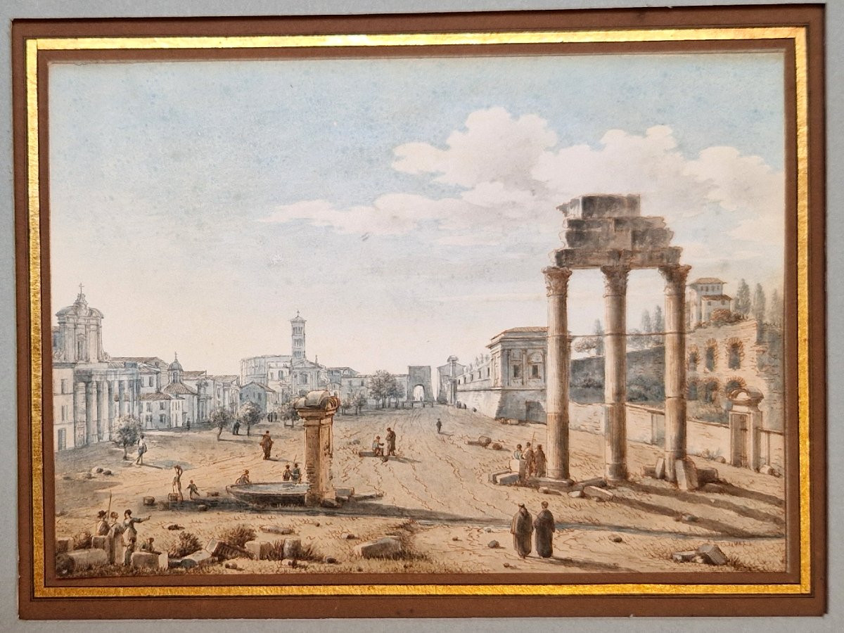 Victor Jean Nicolle 1754-1826 Le Forum à Rome Aquarelle-photo-2