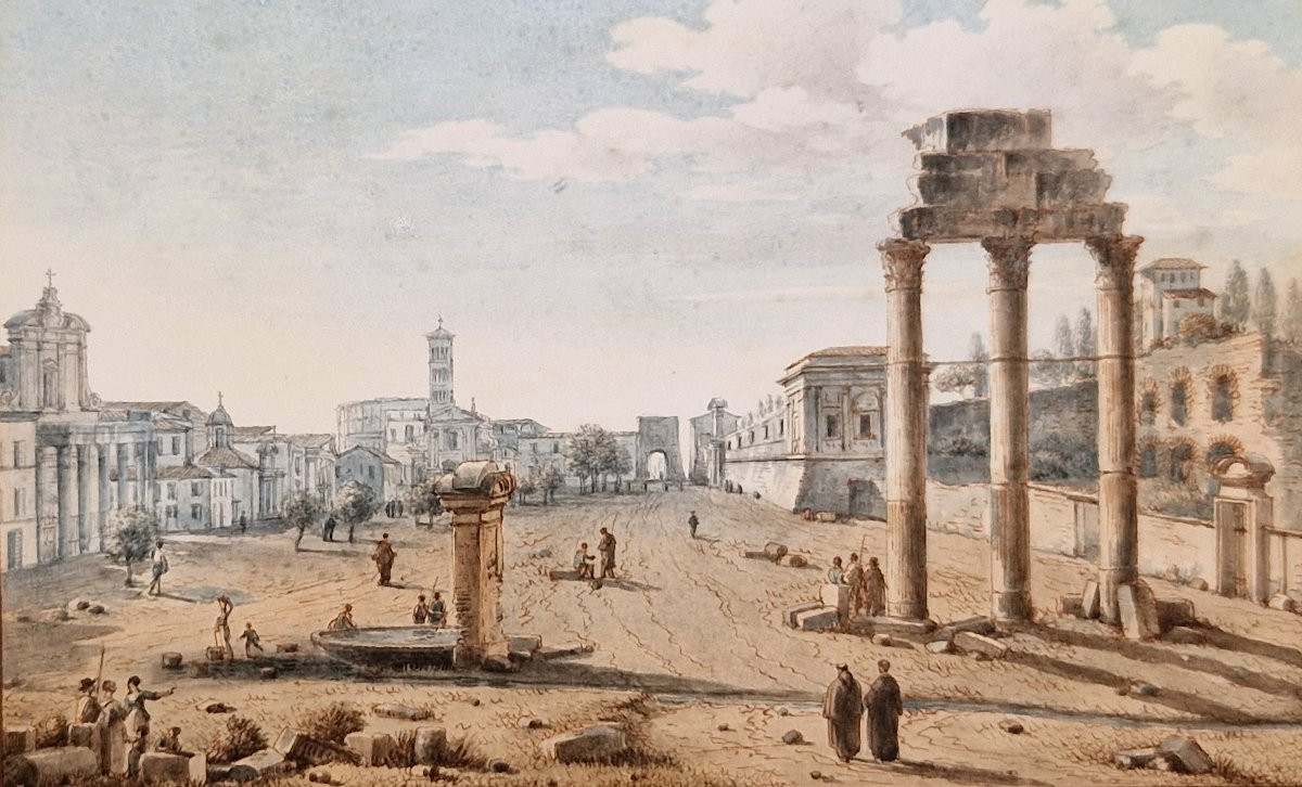 Victor Jean Nicolle 1754-1826 The Forum In Rome Watercolor-photo-3