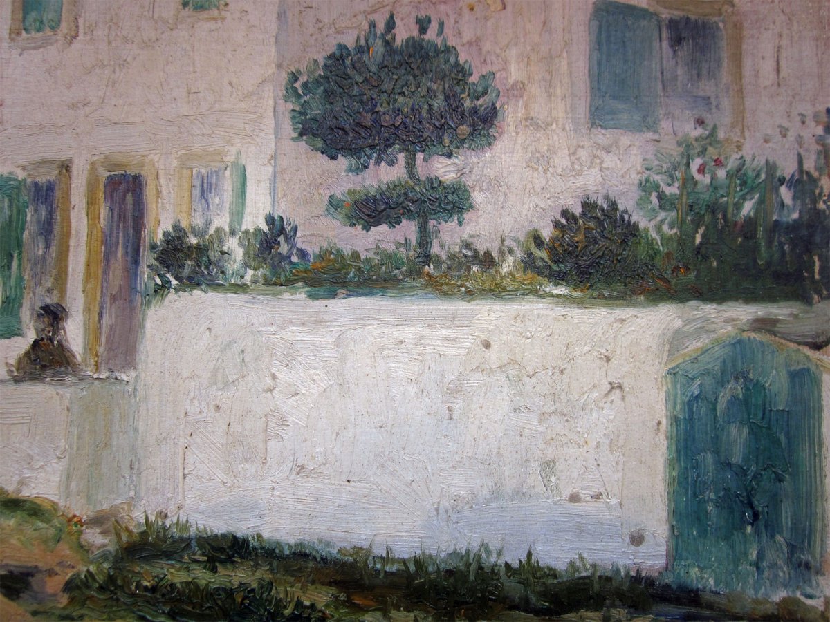 Pierre Labrouche 1876-1956 Small Wall In Spain Oil On Panel Stamp On The Back-photo-2