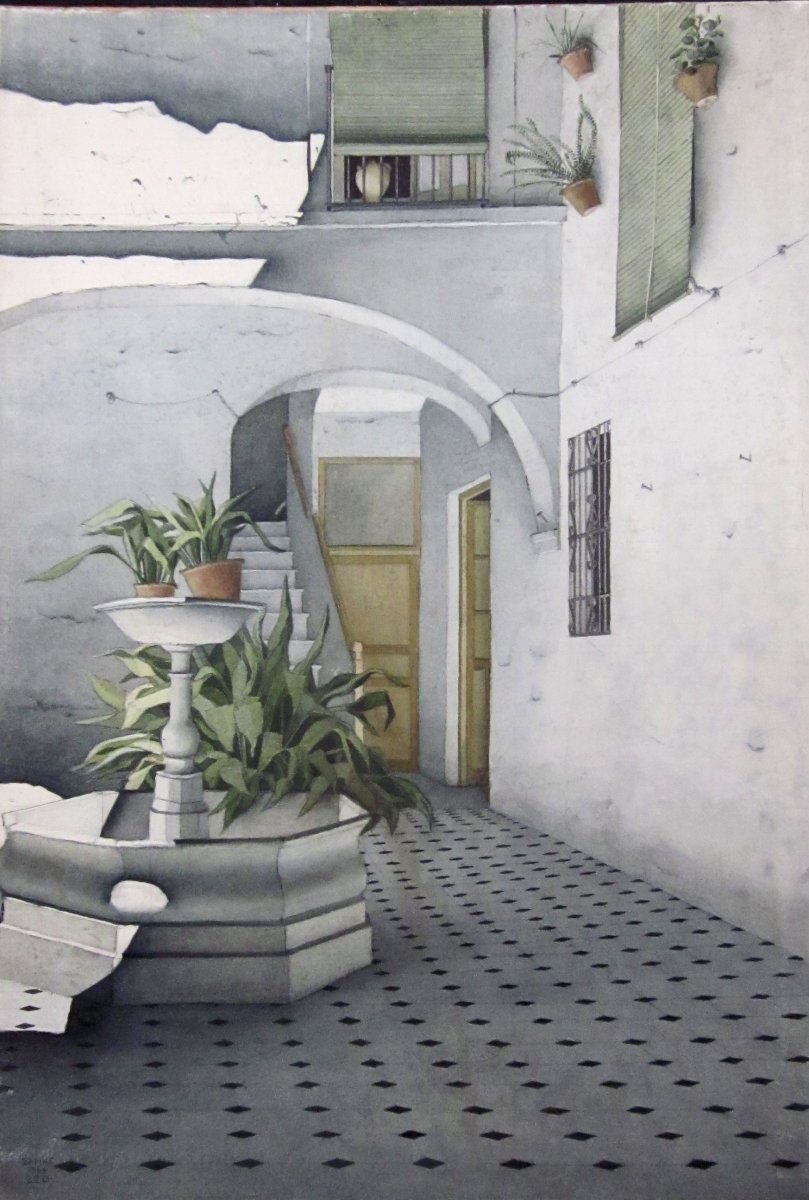 Robert Banks 1911-2001 A Patio In Cordoba Spain Watercolor