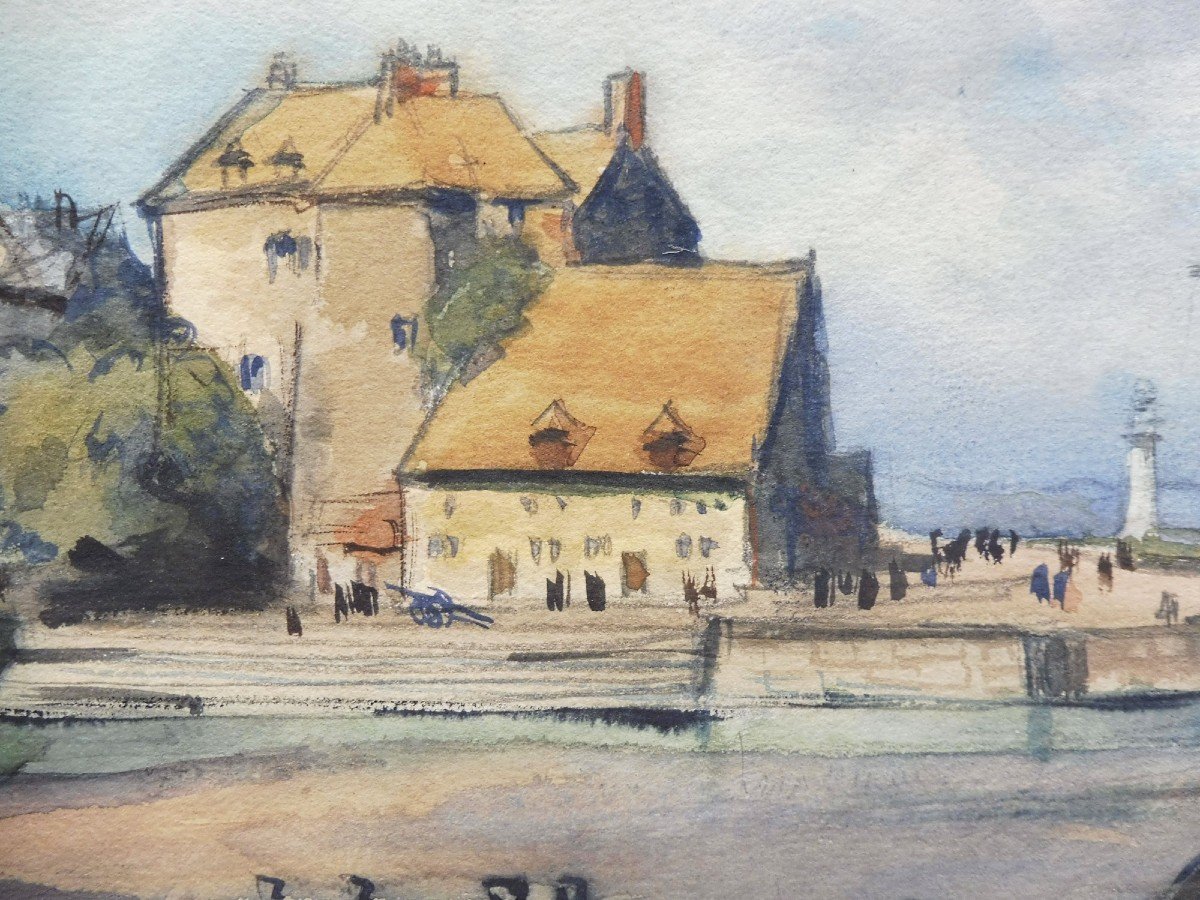 Fernand Decaix 1901-1974 Honfleur La Capitainerie Aquarelle-photo-3