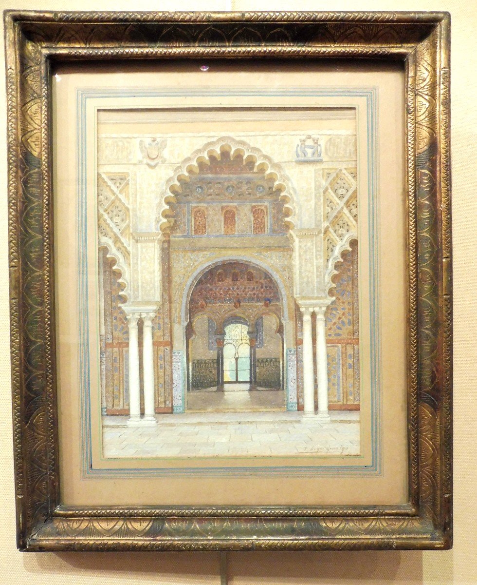 Fernando Liger Hidalgo 1880-1945 Porte d'Un Patio De l'Alhambra Espagne-photo-1