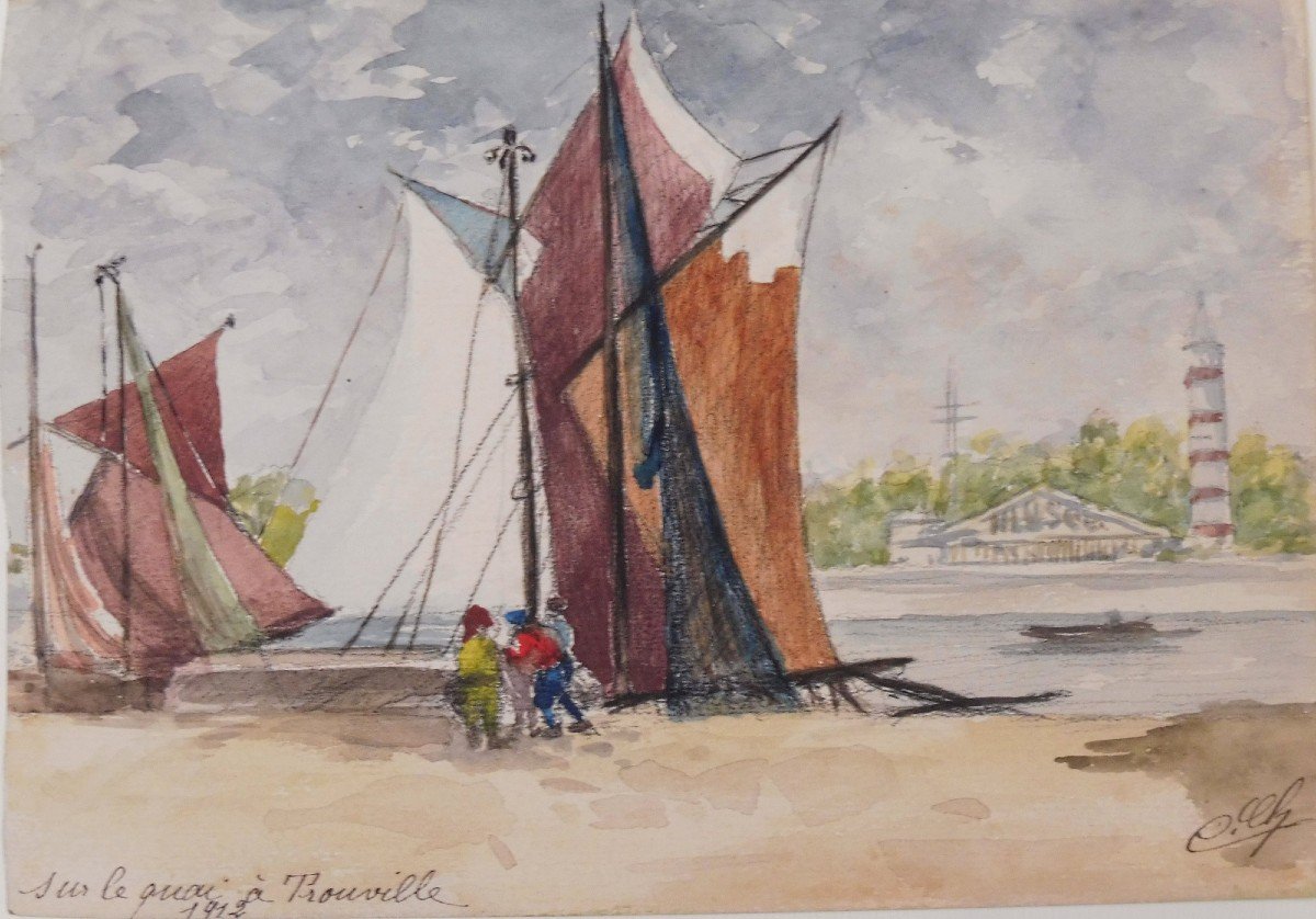 Six Watercolors Views Of Trouville Dated 1912 And Located-photo-2
