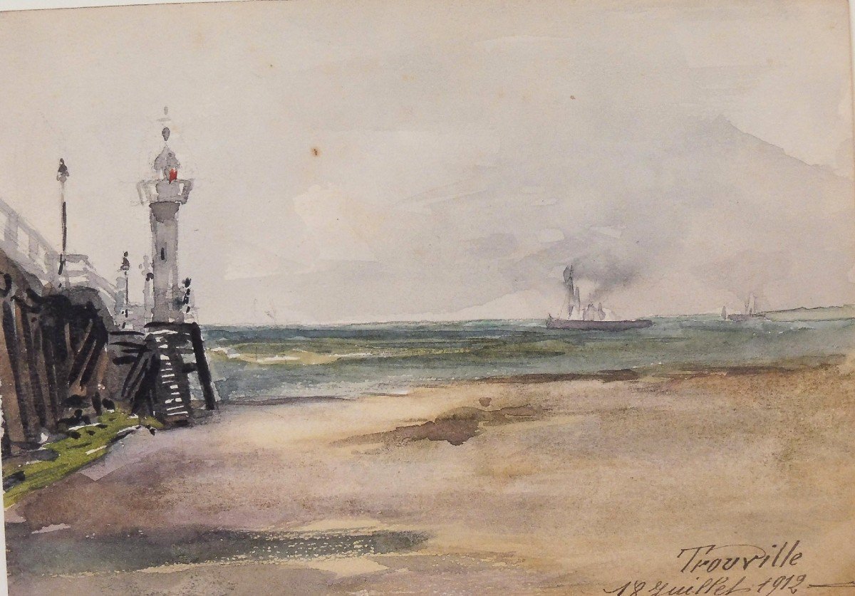 Six Watercolors Views Of Trouville Dated 1912 And Located