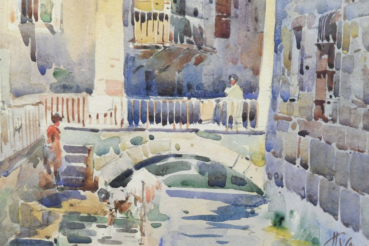 Hugo Vincent Cossettini 1881-1953 Annecy The Prison Canal Watercolor-photo-4