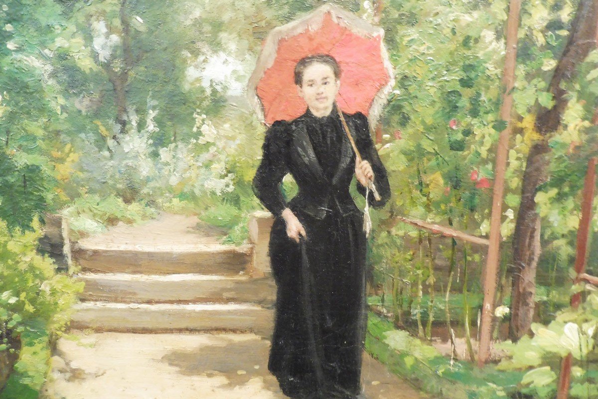 Narcisse Chaillou 1837-1910 Walk Under The Arbor Oil On Panel-photo-3