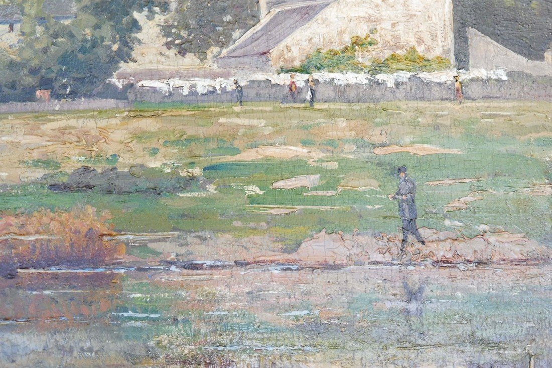 Auguste Grasset 1829-1884 Bords De Marne à Saint Maur Des Fossés Huile Sur Panneau-photo-3