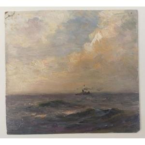 Georges Ricard-cordingley 1873-1939 Trawler In The Open Sea Oil On Paper