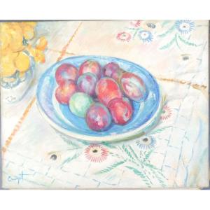 Maurice Crozet 1895-1978 Plums Oil On Canvas
