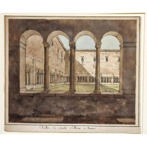 Antoine Jean Baptiste Desplan 1790-1873 Cloitre De Santa Sabina à Rome Aquarelle