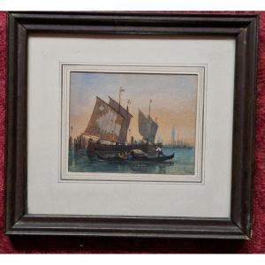 Williman Wyld 1806-1883 Gondola And Sailboat In Venice Watercolor