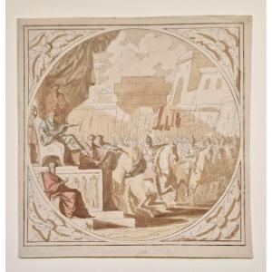 Louis Félix Delarue 1730-1777 Roman Emperor And His Army Pen And Wash Drawing