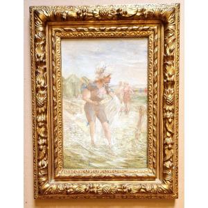 Gaston Noury 1865-1936 Bain De Mer Sur La Côte Normande Huile Sur Toile