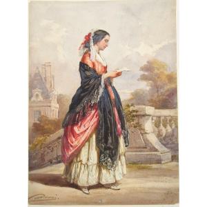 Auguste Delacroix 1809-1868 Reading The Letter Watercolor