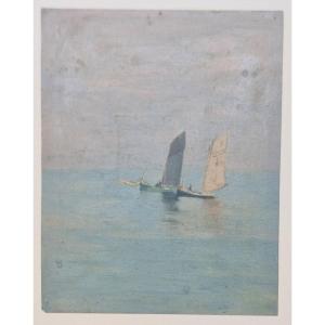 Georges Ricard-Cordingley 1873-1939 Pointus Au Large De Cannes Huile Sur Papier