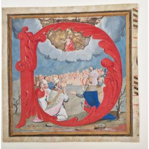 16th Century Illumination An Assembly Of Bishops And Women Before Christ In Glory