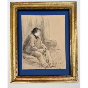 Charles Léandre 1862-1934 The Solitary Dreamer Pen Drawing, Ink Wash