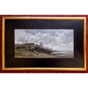 Jules Achille Noël 1810-1881 Paysage Côtier Huile Sur Panneau