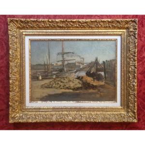 Paul Sarrut 1882-1969 Bateaux Dans Le Port De Bordeaux Huile Sur Carton