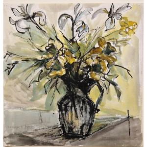 André Dunoyer De Segonzac 1884-1974 Bouquet De Fleurs Aquarelle Et Plume