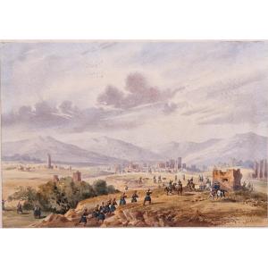 Gaspard Gobaut 1814-1982 Conquest Of Algeria Watercolor