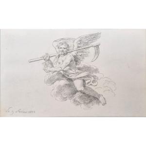 Jean-jacques Le Barbier 1738-1826 Saturne Dessin Au Crayon Graphite