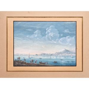 Neapolitan School 19th Century View Of Naples Gouache