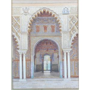 Fernando Liger Hidalgo 1880-1945 Porte d'Un Patio De l'Alhambra Espagne