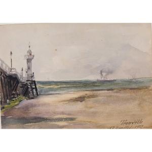 Six Aquarelles Vues De Trouville Datées 1912 Et Situées