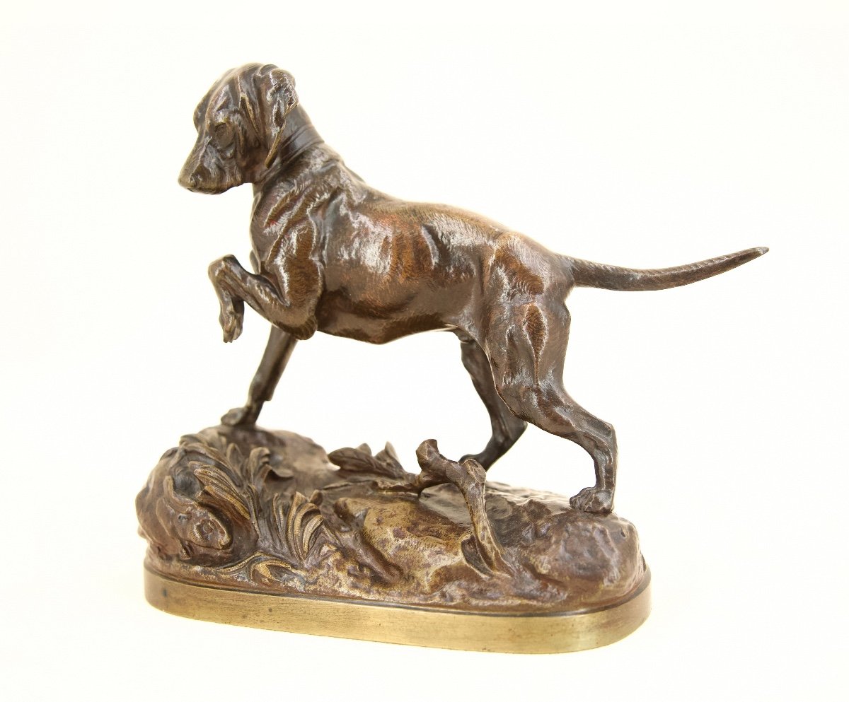 Dog Pointing A Hare - Bronze By Prosper Lecourtier (1851 - 1925)-photo-2