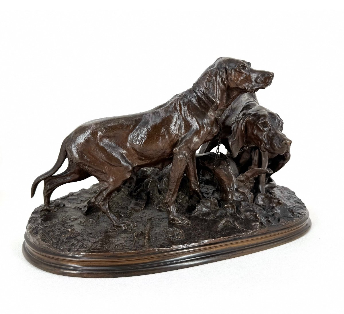 Group Of Resting Dogs (saintongeoise Breed) - Bronze By Pierre-jules Mêne (1810 - 1879)-photo-2
