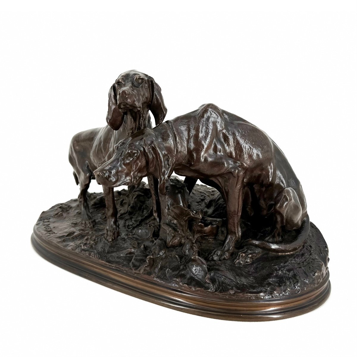 Group Of Resting Dogs (saintongeoise Breed) - Bronze By Pierre-jules Mêne (1810 - 1879)-photo-3