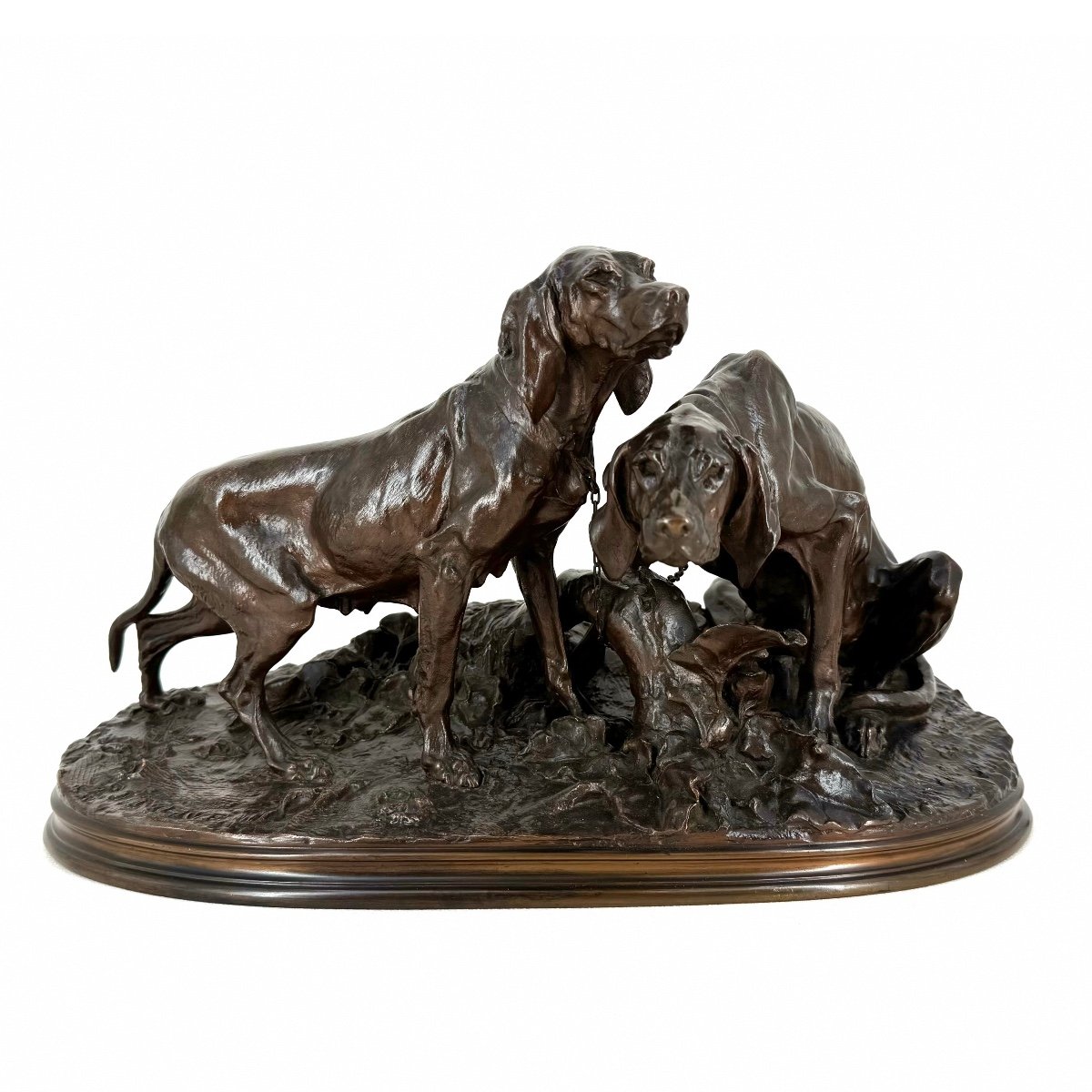 Group Of Resting Dogs (saintongeoise Breed) - Bronze By Pierre-jules Mêne (1810 - 1879)
