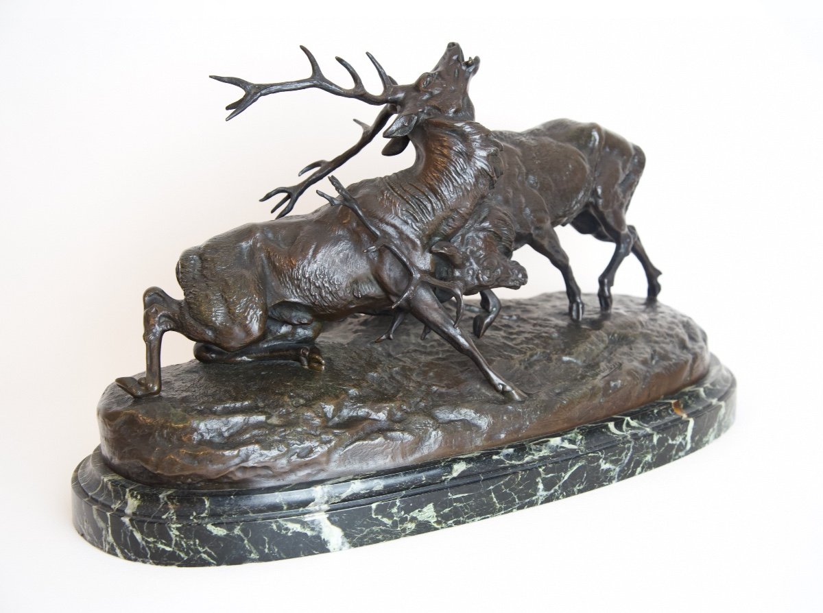 Combat de Cerfs - Bronze de Clovis-edmond Masson (1838 - 1913)-photo-3