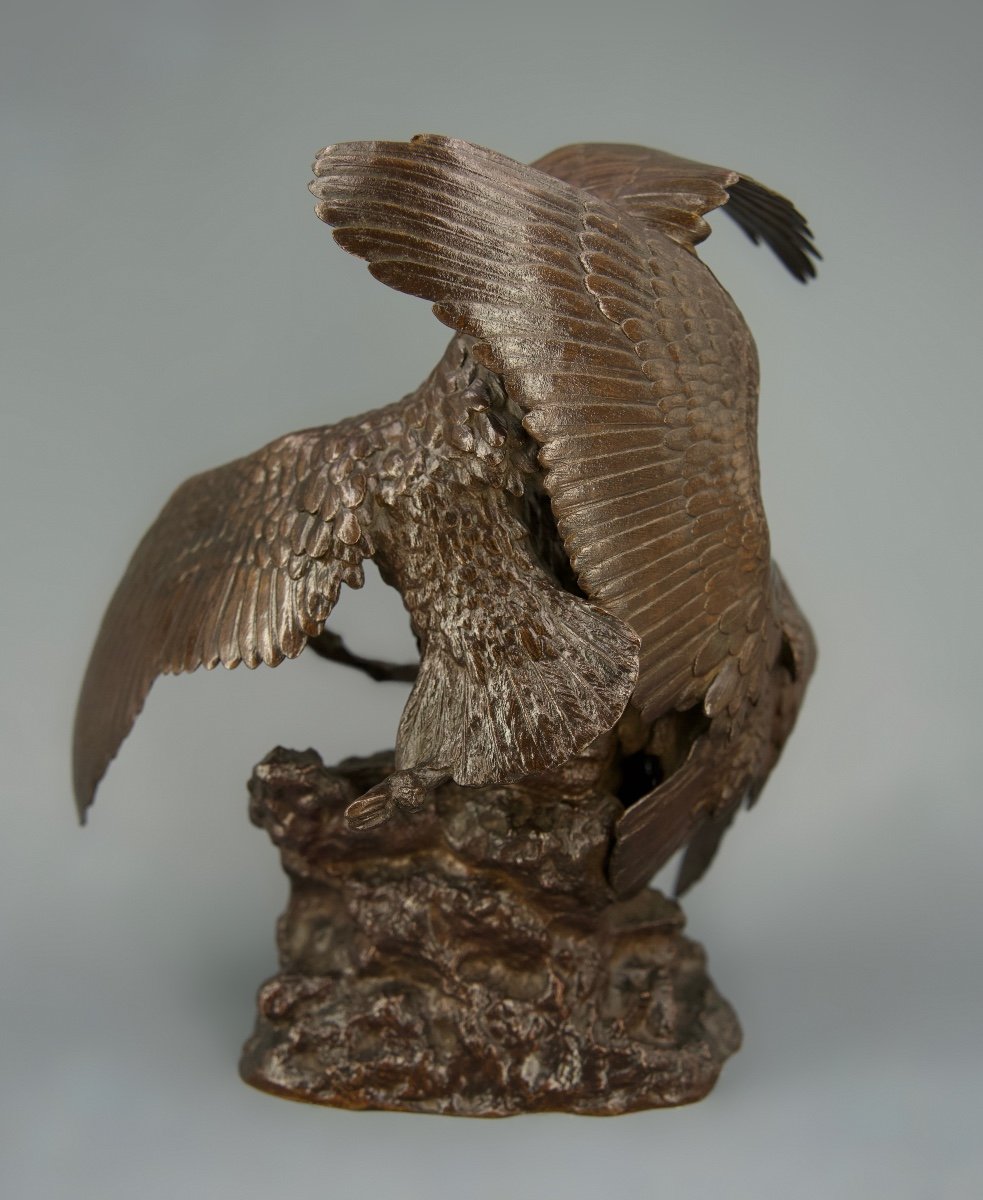 Eagle And Vulture Fighting Over A Chamois - Bronze By Christophe Fratin (1801 - 1864)-photo-4