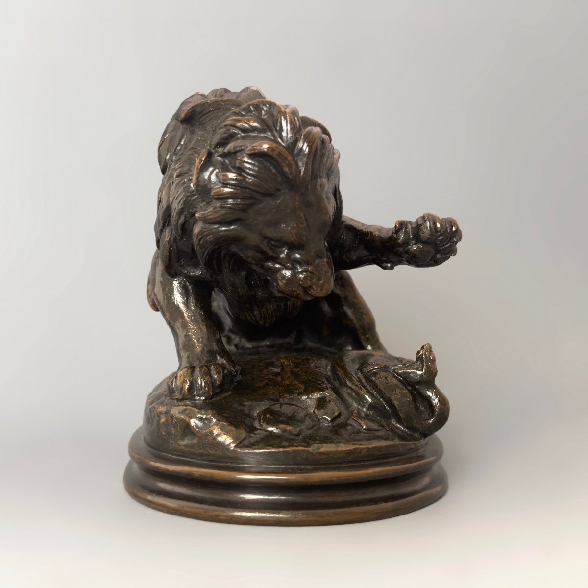 Lion With Serpent No. 3 - Bronze By Antoine-louis Barye (1795 - 1875)-photo-1