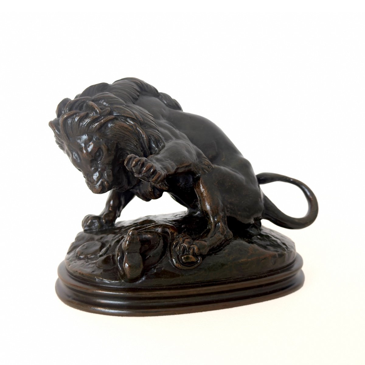 Lion With Serpent No. 3 - Bronze By Antoine-louis Barye (1795 - 1875)