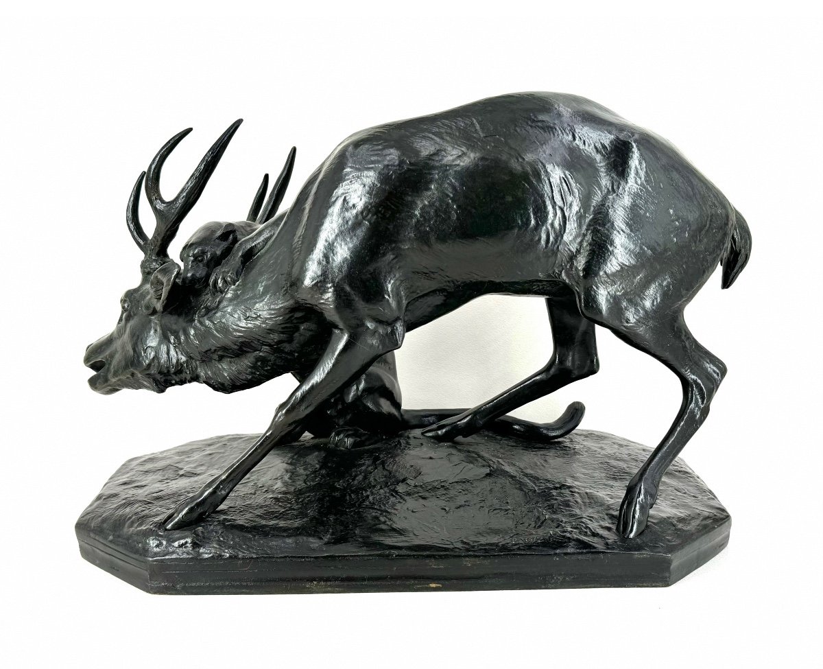 Panthère saisissant un cerf - Bronze d'Antoine-louis Barye (1795 - 1875)-photo-2