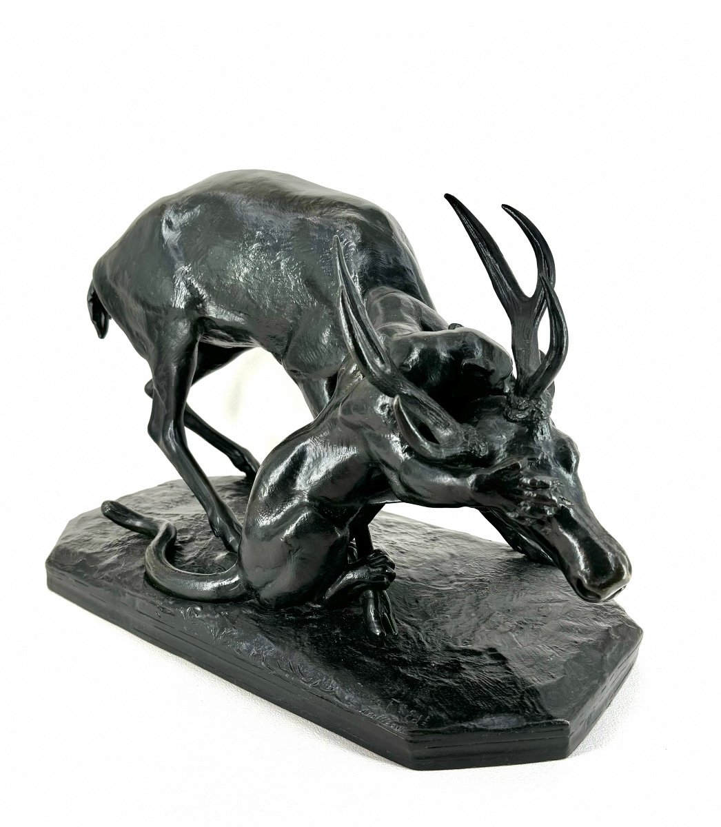 Panthère saisissant un cerf - Bronze d'Antoine-louis Barye (1795 - 1875)-photo-3