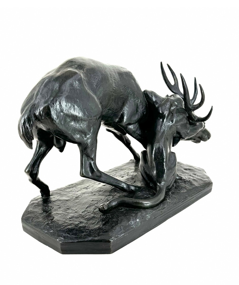 Panthère saisissant un cerf - Bronze d'Antoine-louis Barye (1795 - 1875)-photo-4