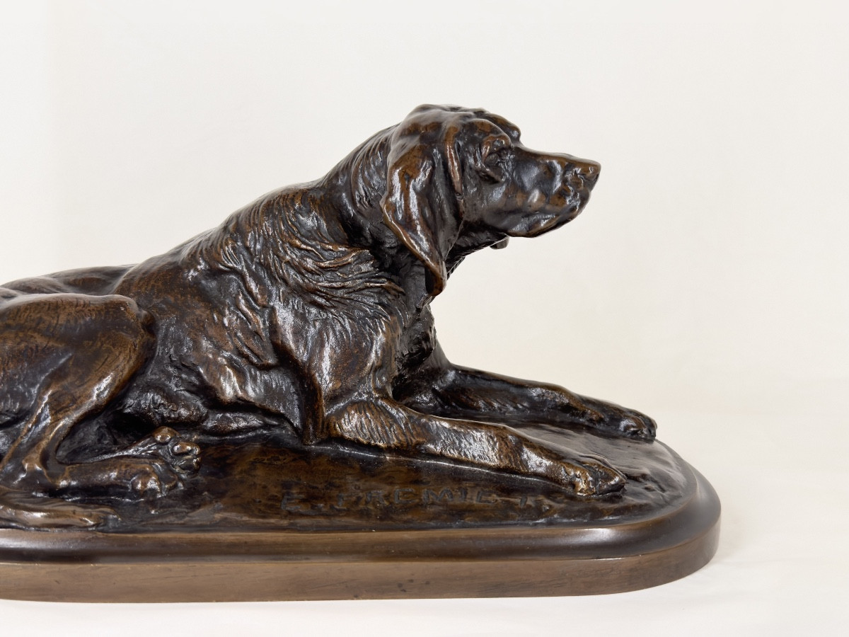 Chien de meute couché - Bronze de Emmanuel Frémiet (1824 - 1910)-photo-2