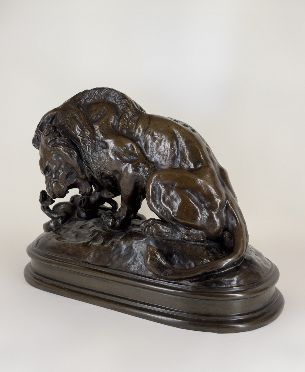 Lion With Snake N°1 -bronze By Antoine-louis Barye (1795 - 1875)-photo-1