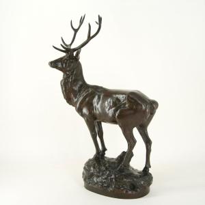 Stag On The Lookout - Bronze By Maximilien Fiot (1886 - 1953)