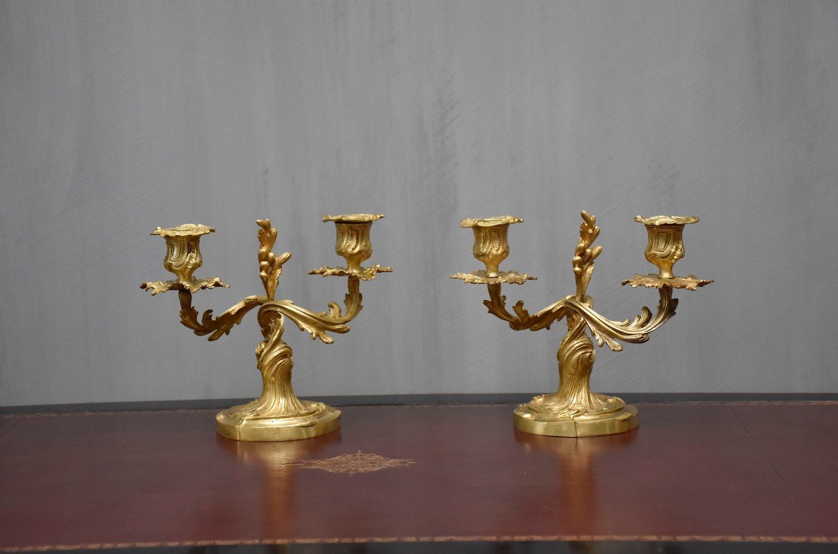 Pair Of Gilt Bronze French Candelabra, 19th Century-photo-3