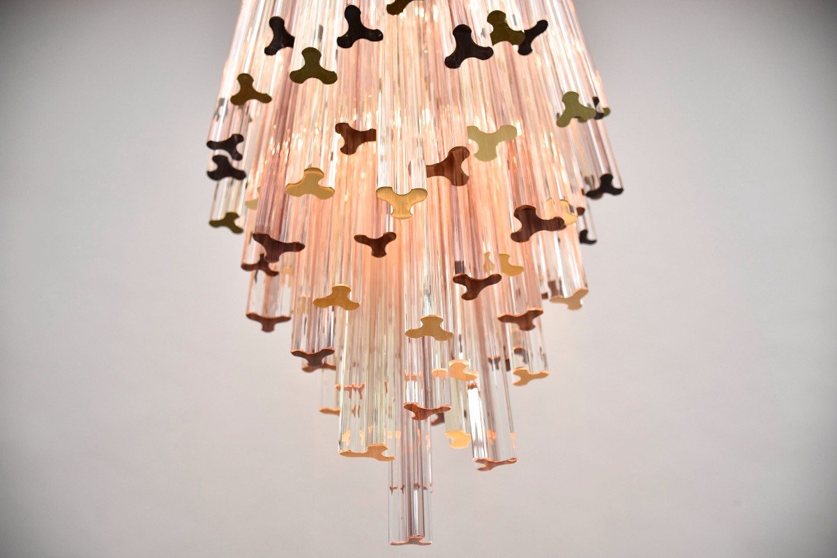 Large Mid-century Murano Chandelier By Venini-photo-3