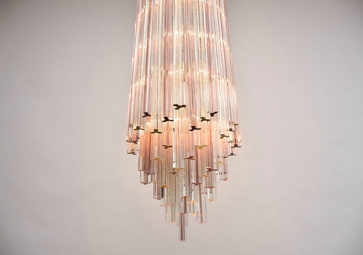 Large Mid-century Murano Chandelier By Venini-photo-3