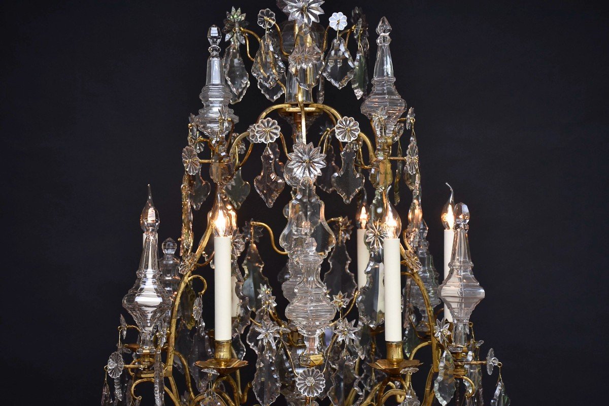 Grand Lustre Cage En Bronze Doré Et Cristal, époque Louis XV-photo-3