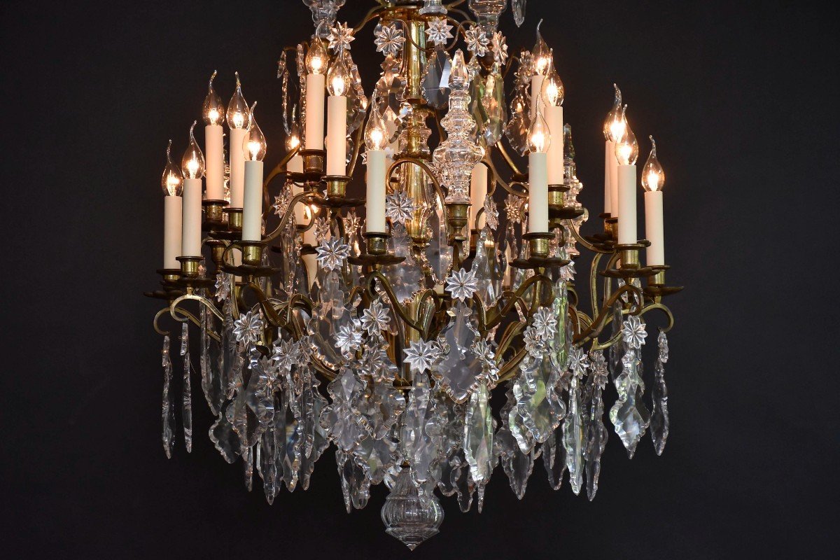 Large Cage Chandelier In Gilt Bronze And Baccarat Crystal, Louis XV Style-photo-2