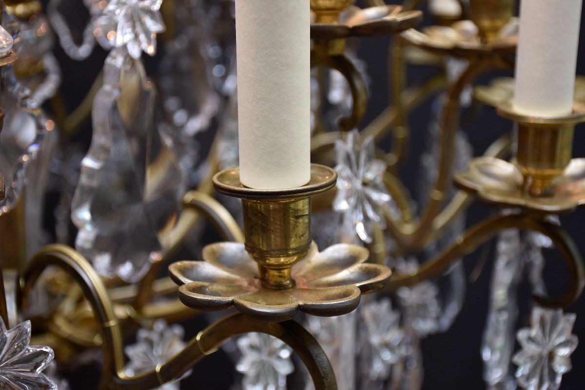 Large Cage Chandelier In Gilt Bronze And Baccarat Crystal, Louis XV Style-photo-3