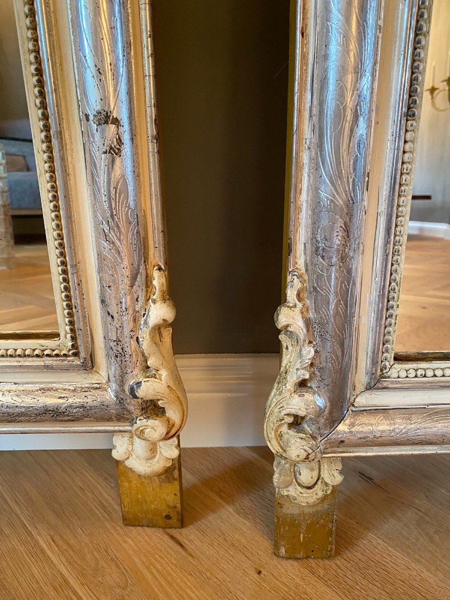 Une Paire De Miroirs Dorés à La Feuille d'Argent Du 19e Siècle-photo-4